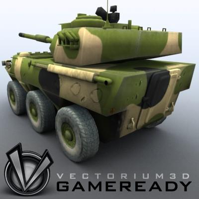 3D Model of Game-ready model of Chinese PTL02 100mm Wheeled Assault Gun - 3D Render 1